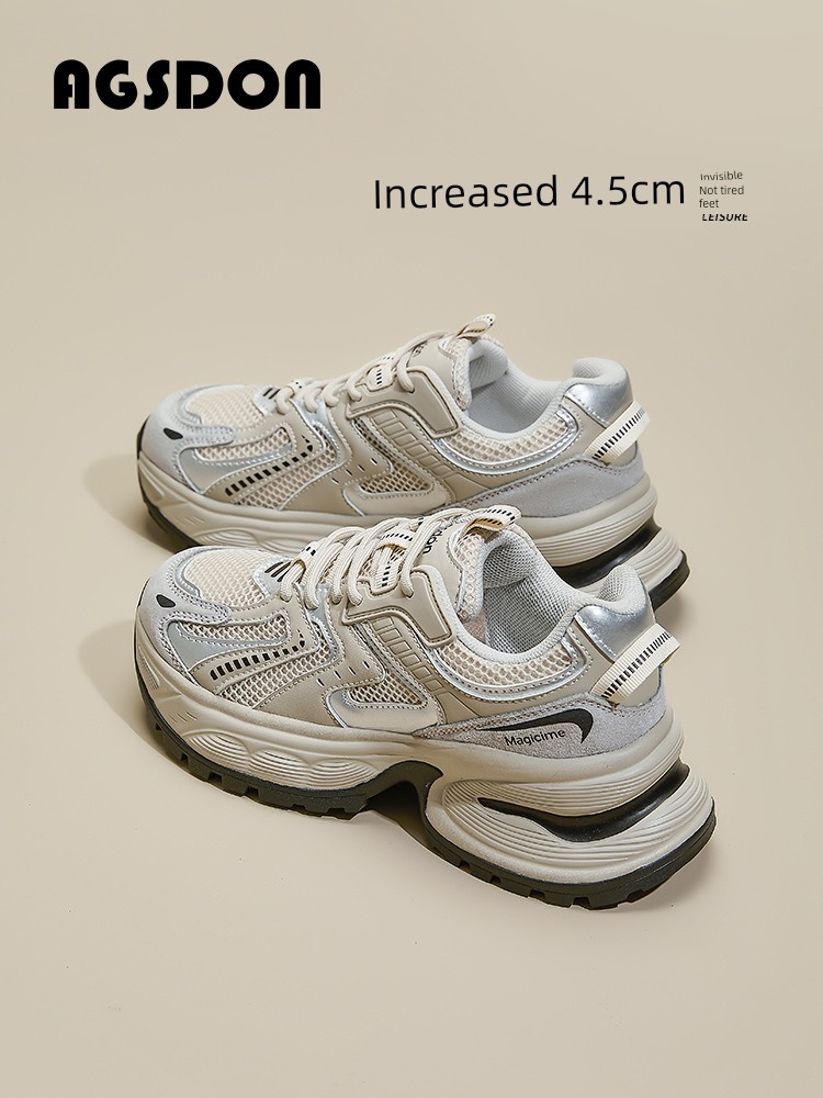 Silver Gray Dad Shoes Women's 2024 New Arrival Summer and Autumn Thick Sole Height Increasing Hiking Hiking Running Leisure Sneaker