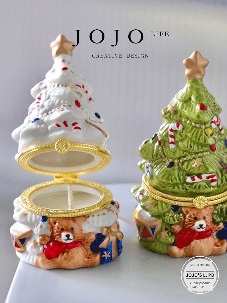 Jojo's L. Pd. Every. Aromatherapy Candle Retro Ceramic Cute Christmas Tree Lasting Fragrance | Chen Bao