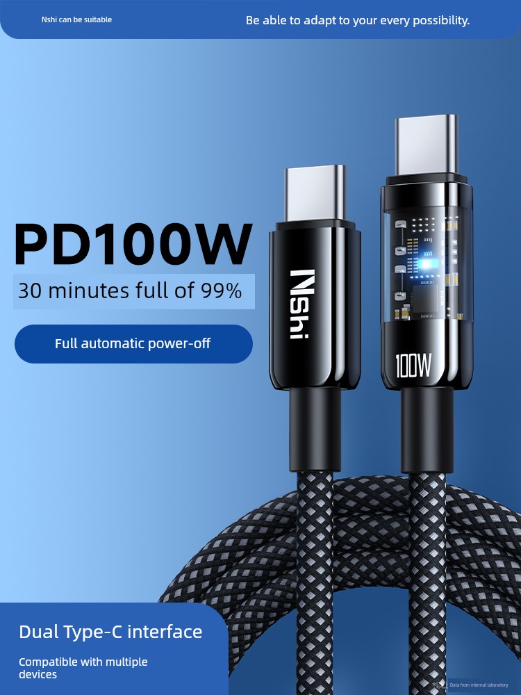 Suitable for Double-Headed Type-c Interface 16 Data Cable 100W Fast Charging for Huawei Xiaomi Apple 15pro Computer Android iPad Super Tpyec Charging Cable 30W Long USB Automatic Power off