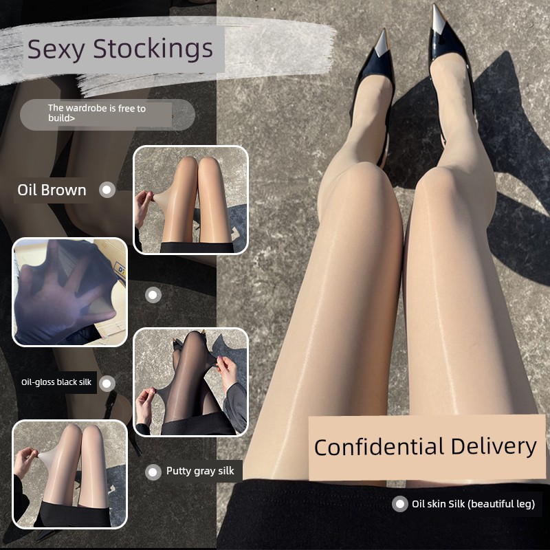 Блестящие чулки Конский жир Тонкие летние ультратонкие деликатные водный свет Стальные проволочные чулки Блестящие черные шелковые Аврора Красота ног Молодая женщина