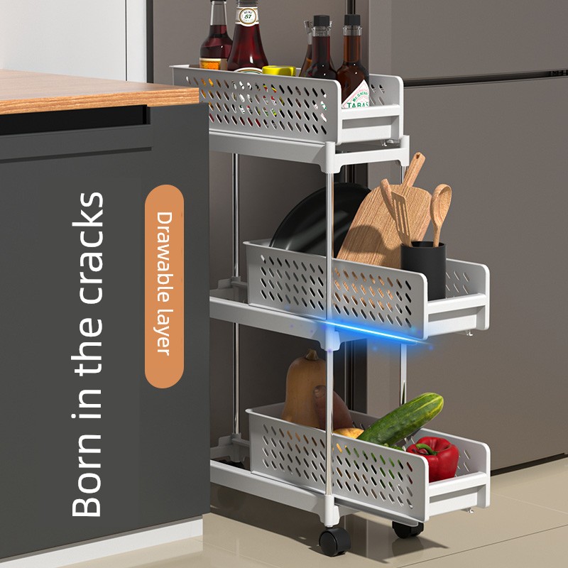 Jujiajia Kitchen Storage Rack For Home Multi-Layer Pull-out Gap Floor Storage Rack Multifunctional Bathroom Storage Rack
