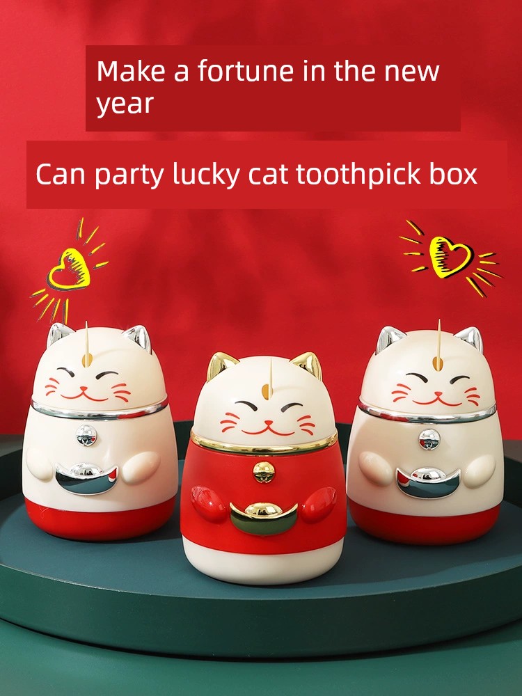 Automatic Good-looking Chinese Fad Lucky Cat Internet Celebrity Toothpick Box