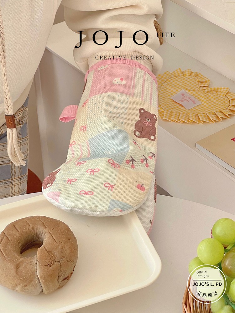 Jojo's L. Pd. Mr. Grocery. High-Temperature Resistant Gloves Cute Cartoon Extra Thick Kitchen Oven | Bingzhi