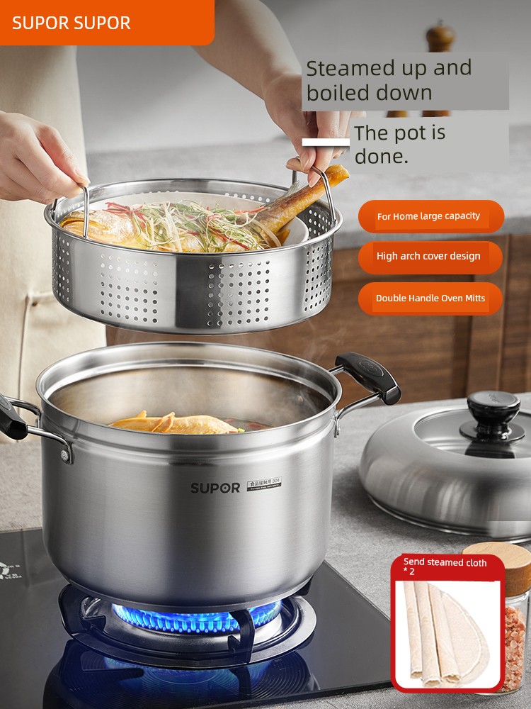 Cooking Multi-Function Pots Supor Double Bottom Thickened Stainless Steel Steamer Sz24s1 Induction Cooker Single Layer Steamer 24cm