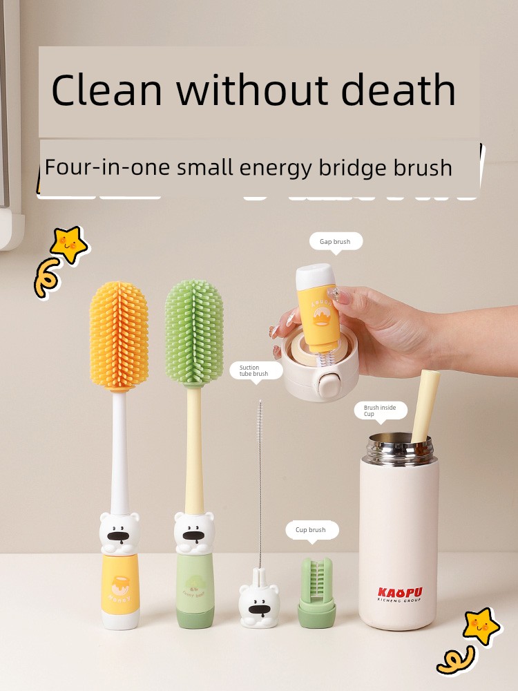 Cup Brush Cup Cleaning Appliance Long Handle Multifunctional Four-in-One Thermal Insulation Cup Cover Brush Bottle Special Cleaning Straw Brush