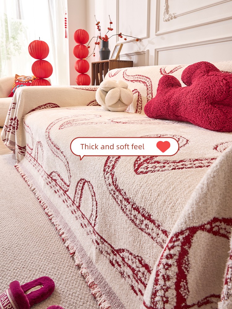 Winter Thick Plush Sofa Towel 2025 New Non-Slip Straight Row Leather Sofa Cover Cloth a Whole Full Cover Blanket