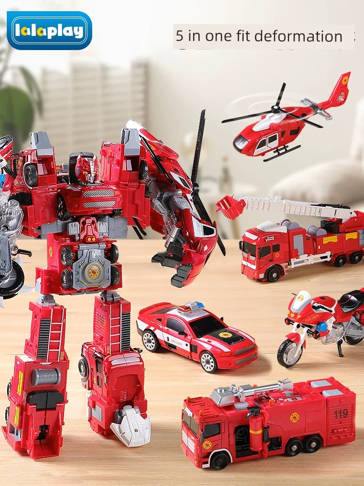 Oversized Alloy Authentic Children's Transform Toys Robot Combination Diamond Fire Fighting Autobots Model Five-in-One