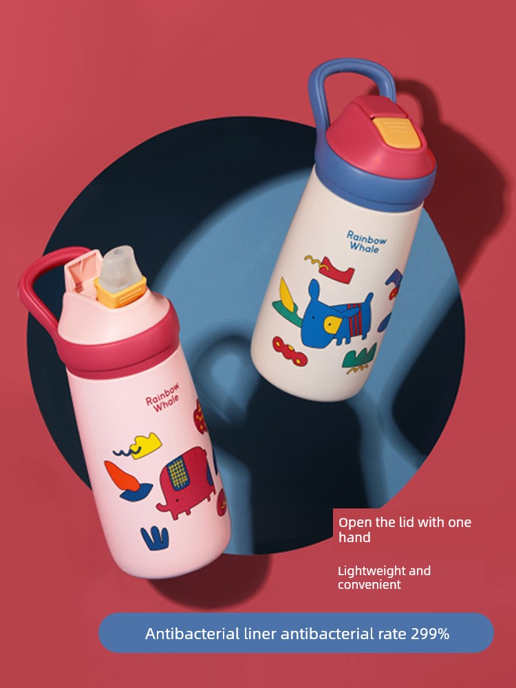 Fuguang Children's Thermos Mug Female Water Cup Large Capacity with Straw Male Student Cute Water Bottle Convenient Stainless Steel Cup