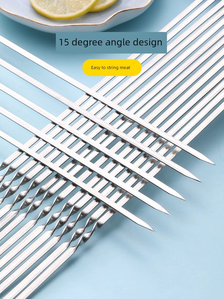 BBQ Stick Stainless Steel Flat Stick Barbecue Tools Bake Needle Mutton Skewers Iron Stick Barbecue Stick String Needle Just Signed Tap-Hole Rod