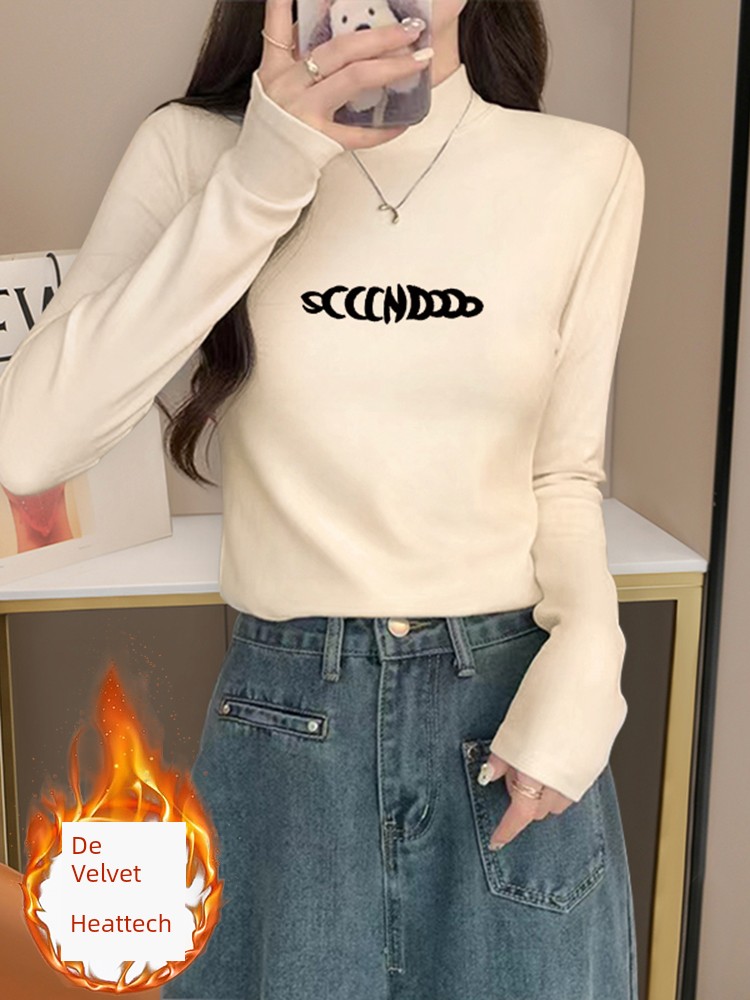 Women's Half Turtleneck Double-Sided Dralon Bottoming Shirt Slim Fit Long-Sleeved T-shirt Autumn and Winter Thickened, Sanded Fabric Heattech Inner Wear Blouse