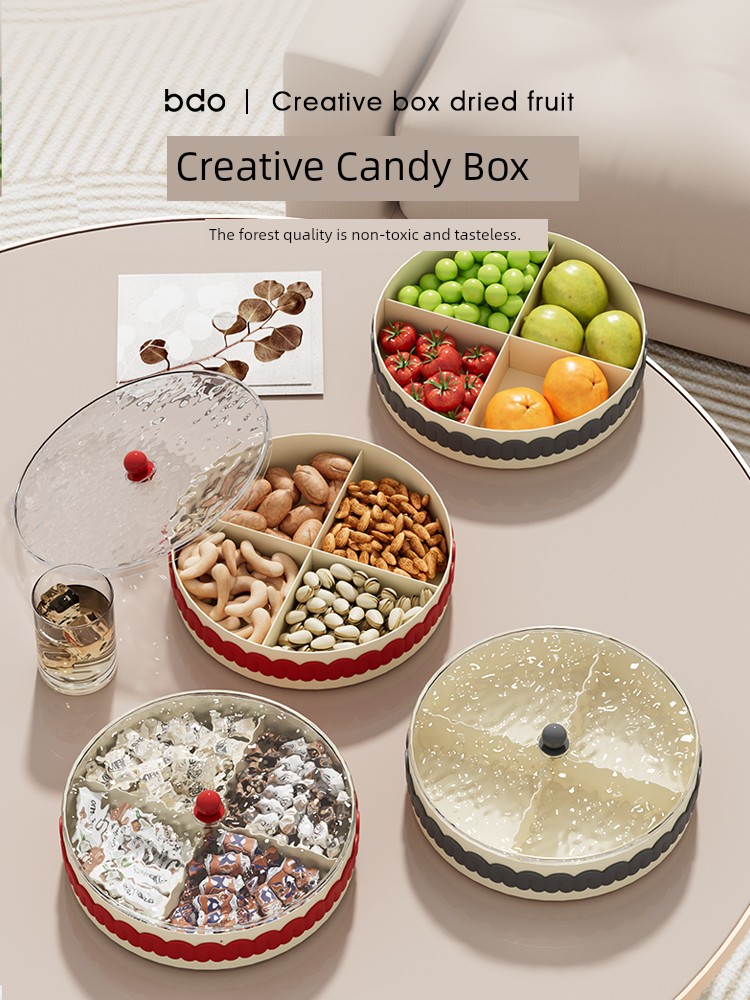 Four Grids Dried Fruit Tray Melon Seeds Candy Box Particularly Beautiful Fruit Plate 2024 New Arrival Coffee Table Snack Set Plate Storage