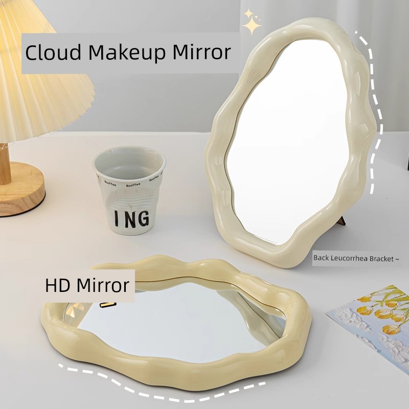 Desktop Cosmetic Mirror Desktop Student Dormitory Office Dressing Table Mirror Cute Asymmetrical Dressing Mirror Girl