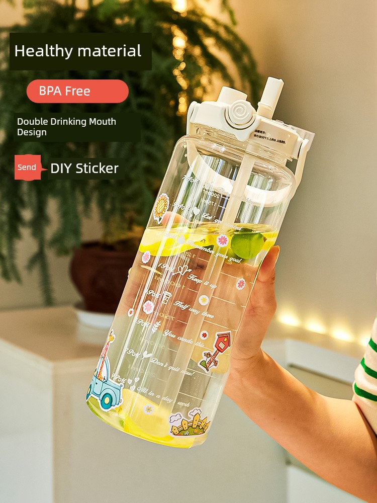 Water Cup Good-looking Girls' Summer Portable Plastic Cup Subnet Red Student Walking Sports Straw Large Capacity Kettle