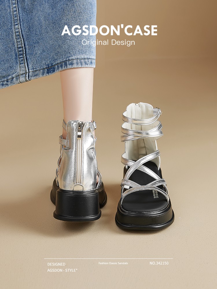 Women's Sandals 2024 New Summer Platform High Heel Fashion Silver Sandals Sports with Skirts Height Increasing Roman