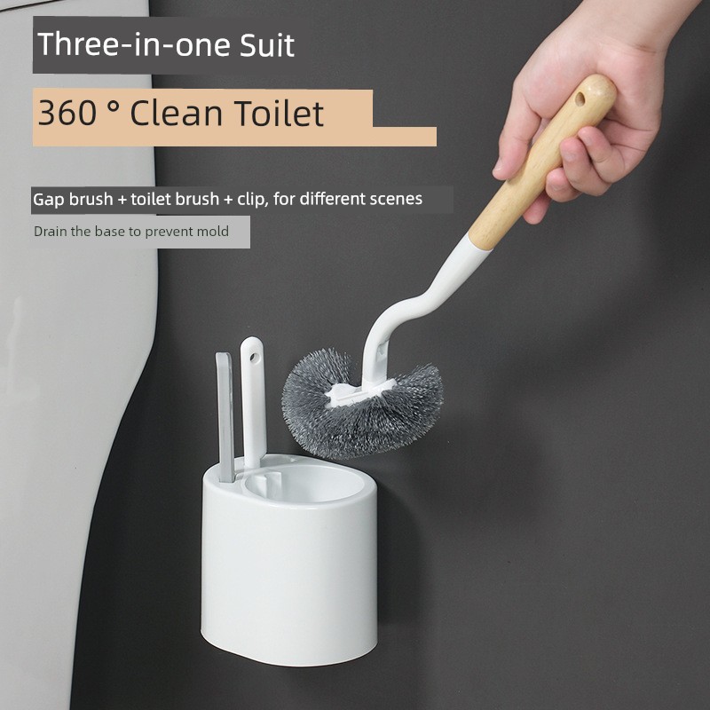 Three-in-One Suit Toilet Brush Wall Hanging Long Handle Cleaning Suit Toilet Cleaner Cleaning Brush Toilet Brush without Dead Angle with Base