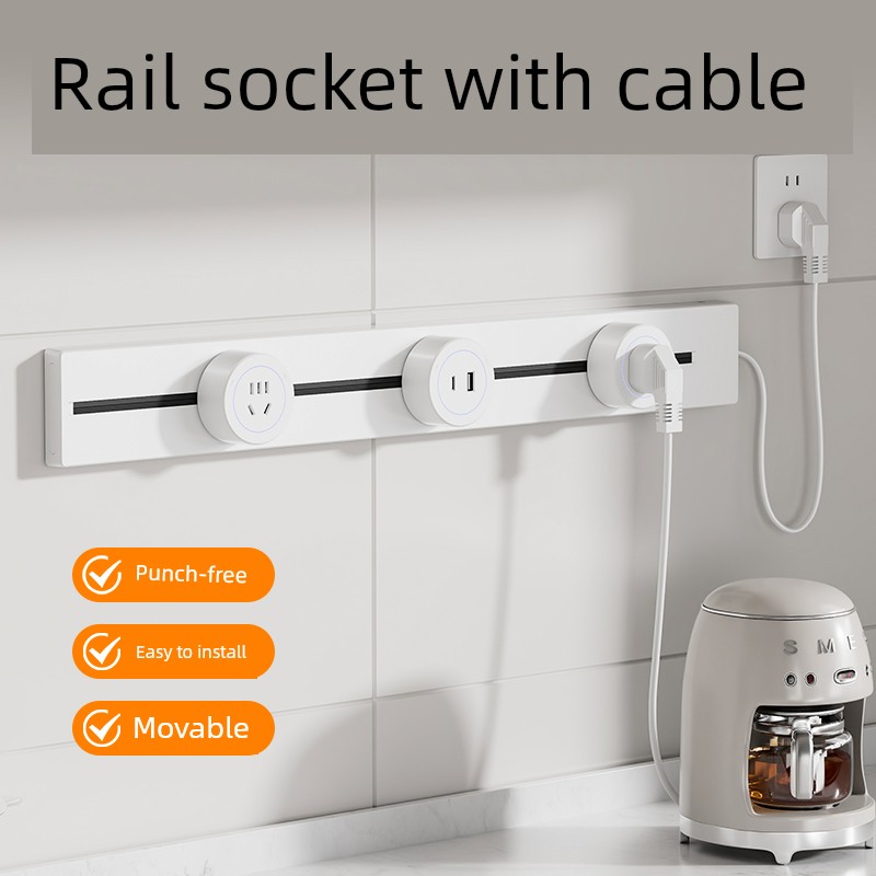 International Electrician Track Socket with Wire Movable Slide Rail Open-Mounted Kitchen Power Rail For Home Sideboard Cabinet Power Strip