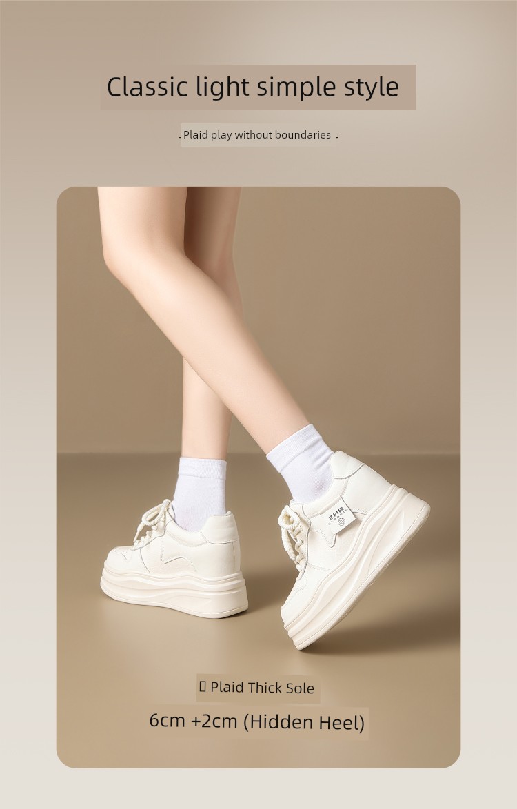 ZHR White Sneakers Women's 2025 Spring New Arrival Platform Shoes Platform Casual Shoes Best-Selling White Shoes Hidden Heel Best Selling