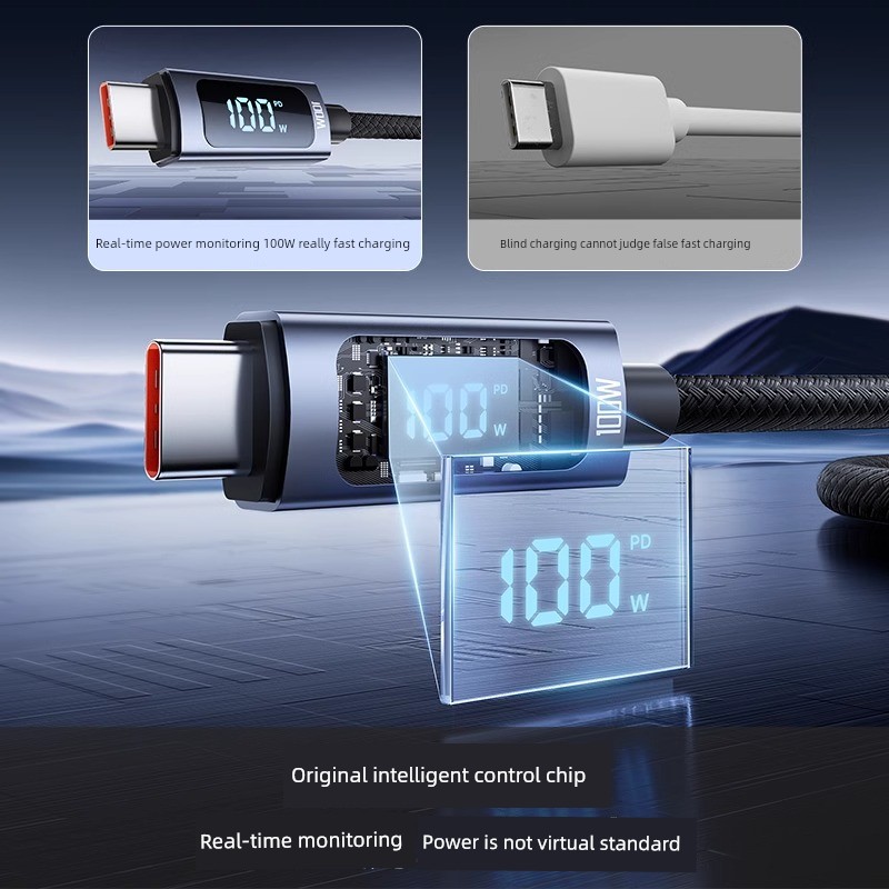 100W Digital Display Data Line Applicable to Huawei Charging Cable Typec Android Super Fast Charge Mate70 Device Tpyec Cable Pura70pro Car 6A Mobile Phone Typc Cable USB to C Flash Charger