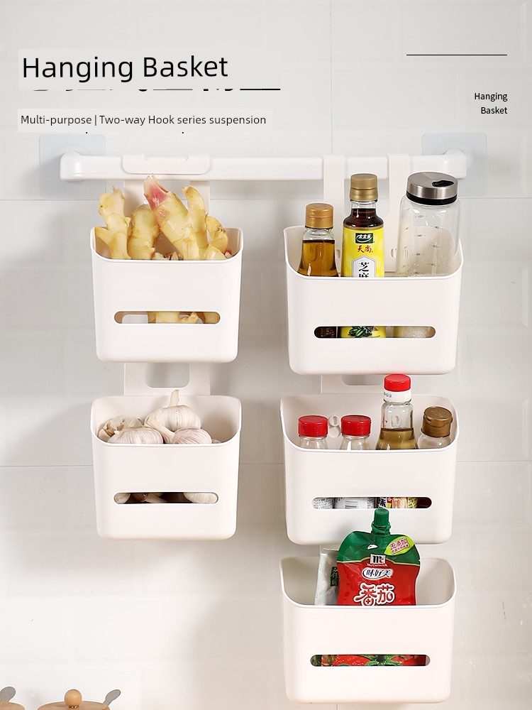 Kitchen Hanging Basket Rack Hook Hanging Hanging Punch-Free Wall Hanging Ginger Onion Garlic Seasoning Multifunctional Storage Basket