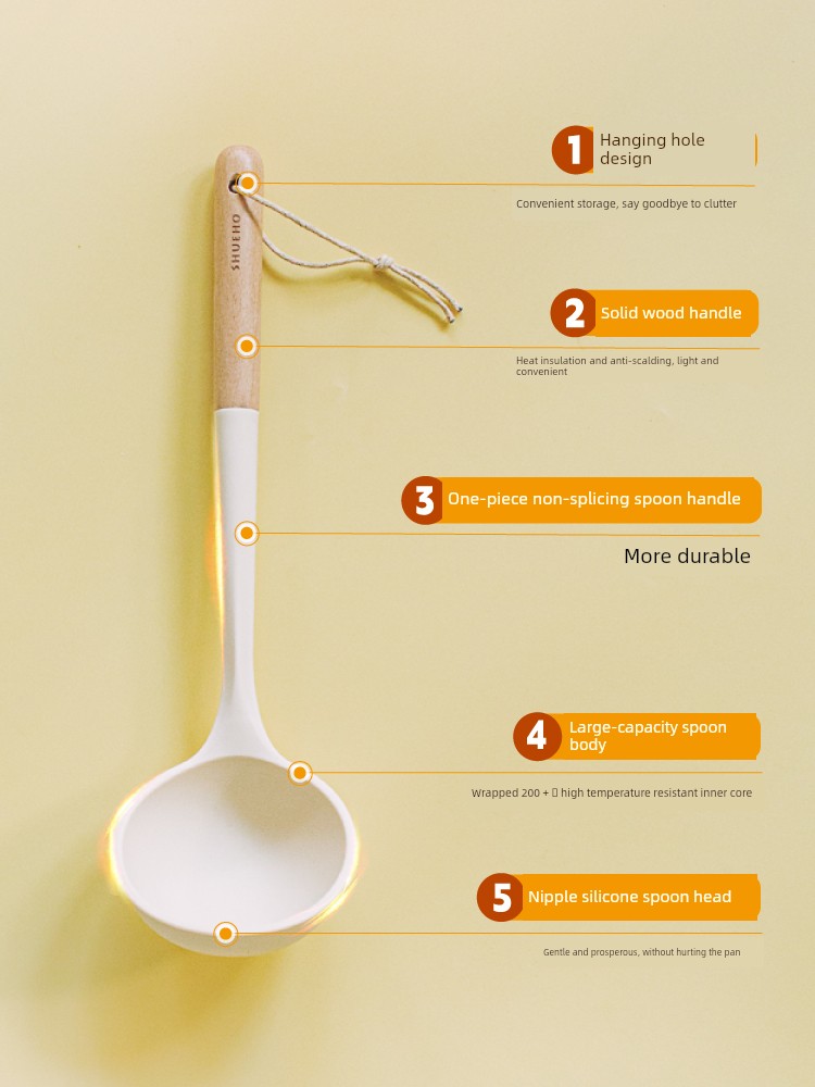 Tree Can Be Silicone Spoon Home Ladle Large Capacity Soup Spoon Large Wooden Kitchen Hot Pot Colander Meal Spoon Suit