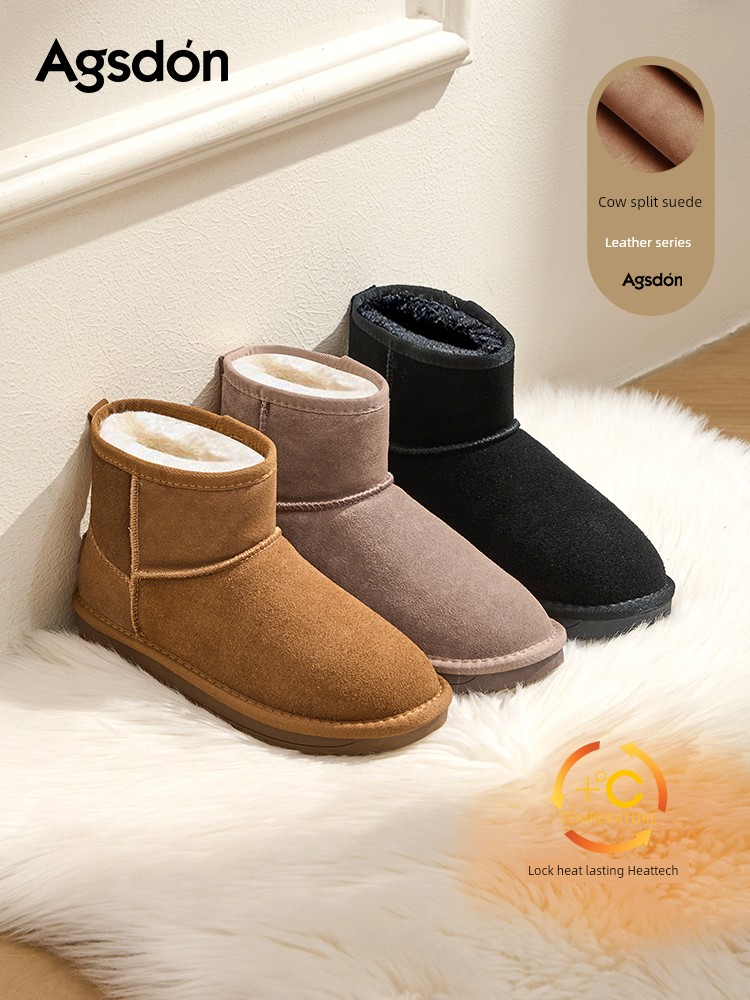 Women's Cowhide Snow Boots 2024 New Arrival Winter Fleece-lined Thickened Non-Slip Warm Bread Northeast Plus Size Boken Cotton-Padded Shoes