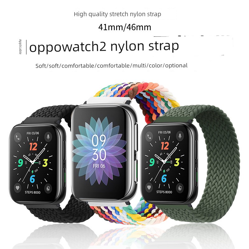 Suitable for Oppo Watch Strap Nylon Watch2 Conan 42 Smart 46 Sports 41mm Men's and Women's Comfortable Sports Elastic Wristband Short Accessories Single Circle Woven Bracelet 1/2 Generation Bluetooth New Arrival