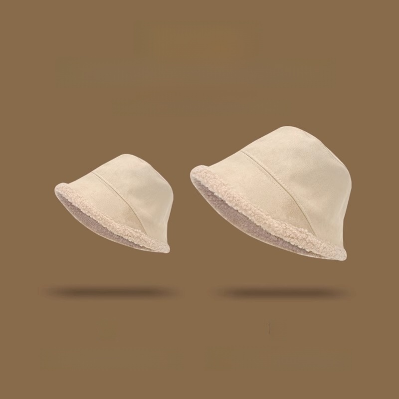 Suede Plush Fisherman Hat Women's Fall and Winter Big Head Circumference 2024 New Arrival Lamb Wool Front Short Bucket Hat Plain Face Cover