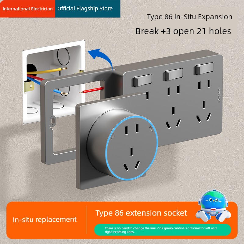 Expansion Socket 86 Type Multi-Function Wall Expansion Socket Converter Porous Position Wireless Plug Cable Power Strip
