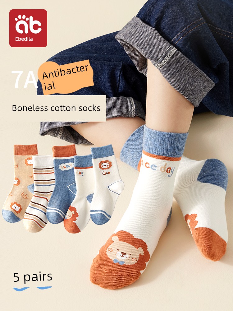 Children's Socks Children's Socks Boys Spring and Autumn Pure Cotton Baby Tube Socks Cotton Boys Summer Middle Tube Class A Boneless Children's Socks