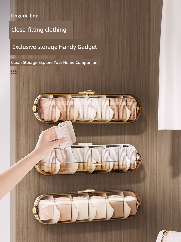 Underwear Panty Socks Storage Box Clear with Cover Partition Wall-Mounted Finishing Box Wardrobe Home Tool Three-in-One