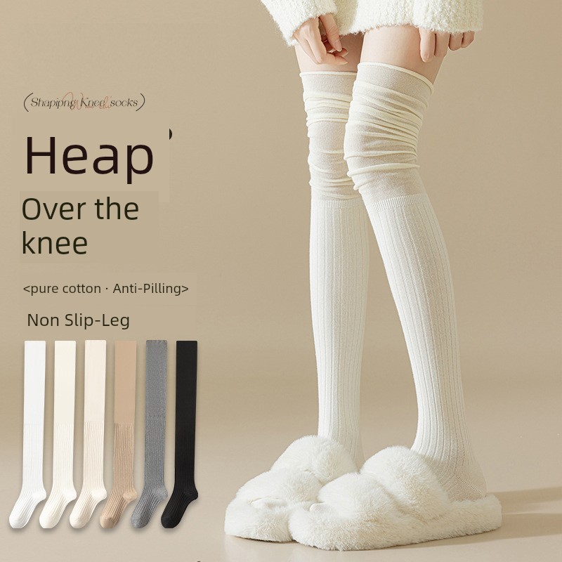 Knee Socks Women's Autumn Winter Cotton Knee Pads Stockings White Long Boots Hold-Ups Pile Style Knee High Winter Long Socks
