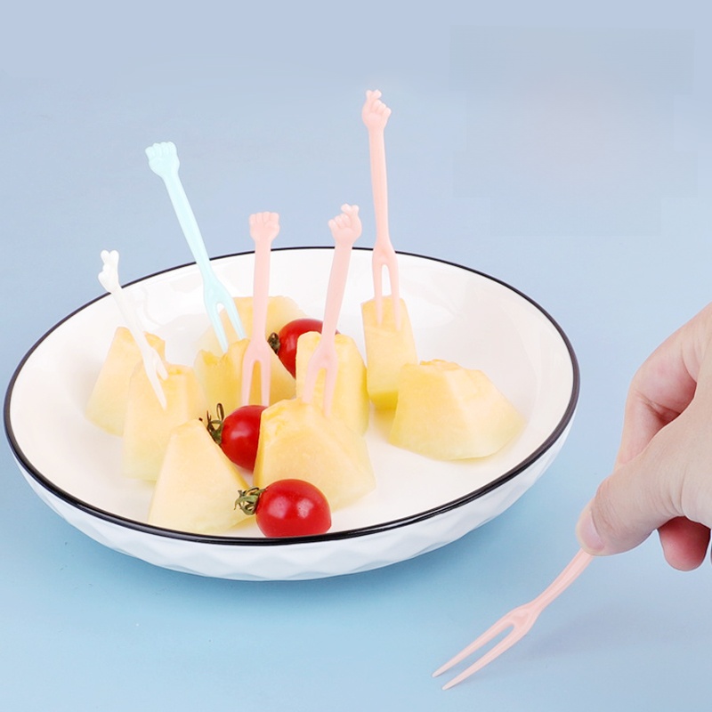 Fruit Fork Set Fruit Toothpick Disposable Plastic Two Teeth For Home Eat Fruit Cake Dessert Fork Dessert Small Fork