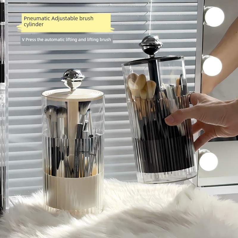 Press Makeup Brush Storage Tube Dustproof Dresser Table Cosmetics Storage Box Eyebrow Pencil Brush Barrel Automatic Adjustable