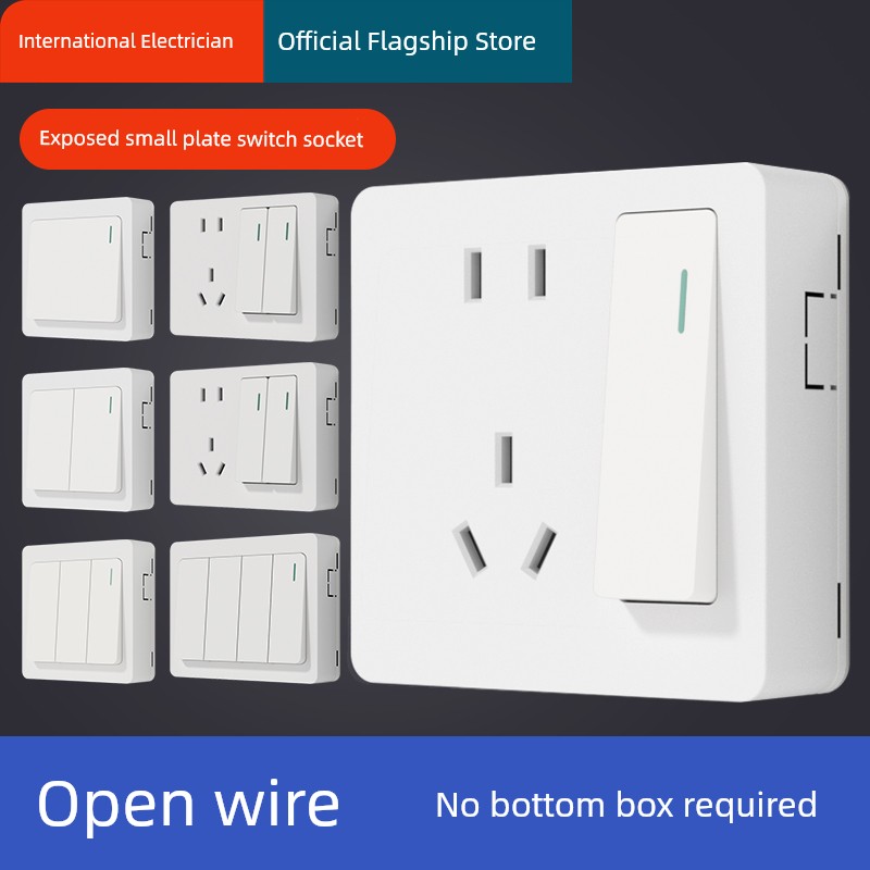 International Electrician Surface Mounted 5 Five-Hole Socket Open Wire Open Box Wall Porous For Home Ultra-Thin Panel with Switch