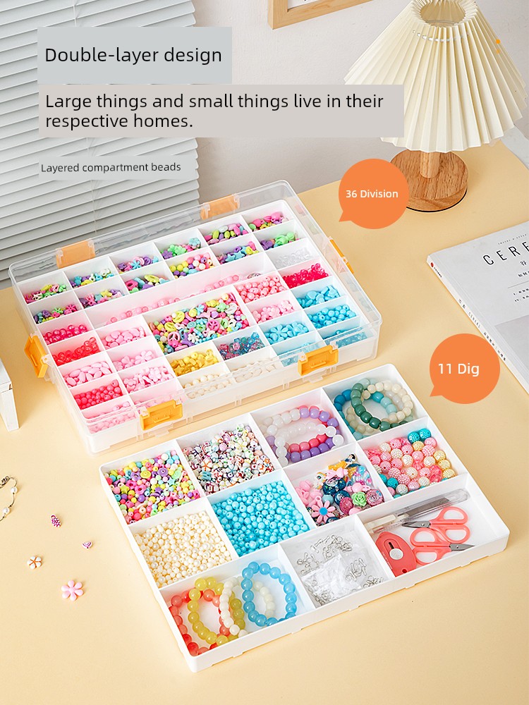 Beaded Storage Box Handicraft DIY Material Accessories Scattered Beads Jewelry Glass Bead Grid Jewelry Box Drawer Transparent