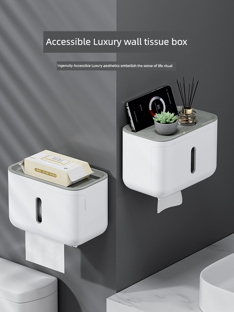 Toilet Tissue Box Wall-Mounted Waterproof Toilet Paper Box Free Punch Tissue Box Toilet Paper Roll Paper Rack