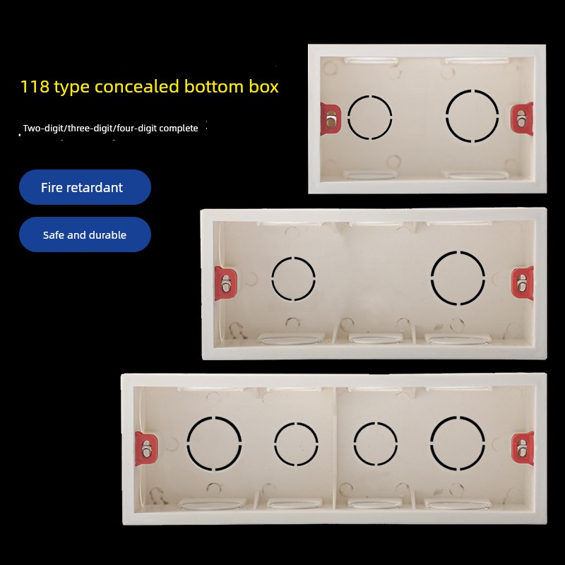 118 Type Neutral Two-Position Three-Position Four-Position Concealed Junction Box Assembly Line Box Switch Socket Cassette Rectangular Bottom Case
