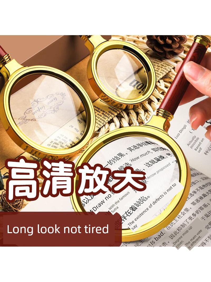 Jujiajia HD Reading Magnifying Glass Handheld Glasses for the Elderly Presbyopia Metal Frame Children's Science Small Standard Eye-Detecting Lens Box