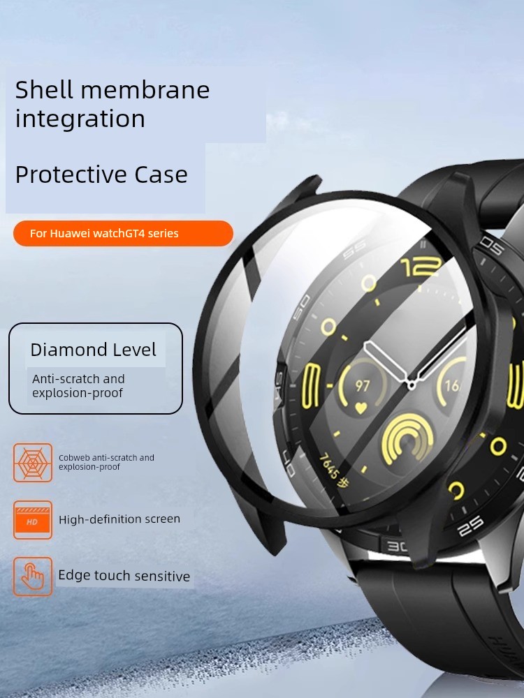 Applicable to Huawei GT4 Watch Watchgt4 Protective Case Glory Watch 4pro New Arrival Pc Integrated Tempered Smart Watch 46mm Spruce Green GT4 Protective Case Drop-Resistant GT Protective Film