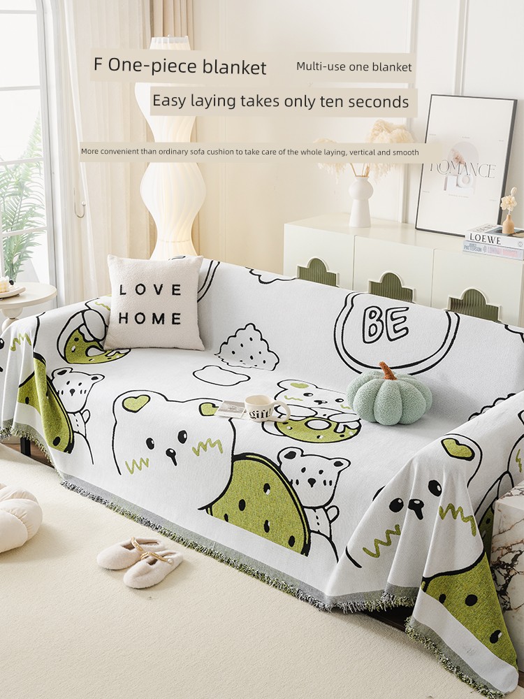 Cartoon Sofa Cover Towel All Year Round Neutral Chenille Sofa Towel a Whole Non Slip Four-Seat Straight Row Sofa Cover Cloth