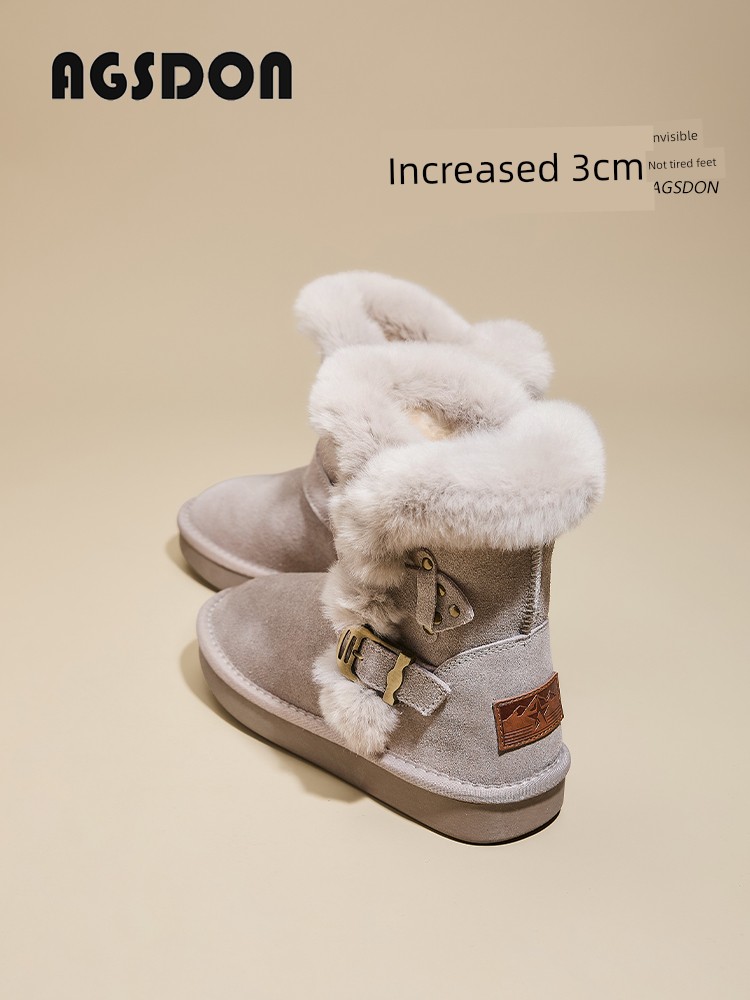 Tube Snow Boots for Women Winter 2024 New Warm Fleece-lined Thick Bottom Cotton Boots Non-Slip Leather Northeast Big Cotton-padded Shoes