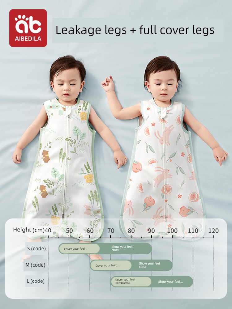 AIBEDILA Baby Sleeveless Sleeping Bag Spring and Summer Bamboo Cotton Gauze Baby Vest Newborn Baby Child Prevention of Kicking off the Quilt Thin