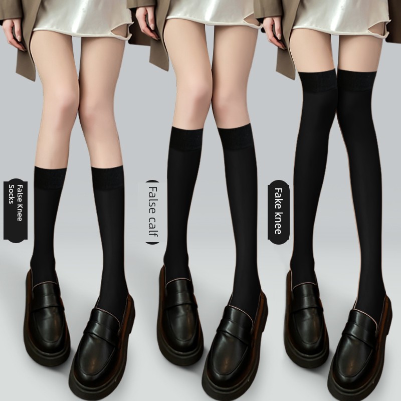 JK Stitching Knee High Japanese Style Fake Two-Piece Thigh Stockings