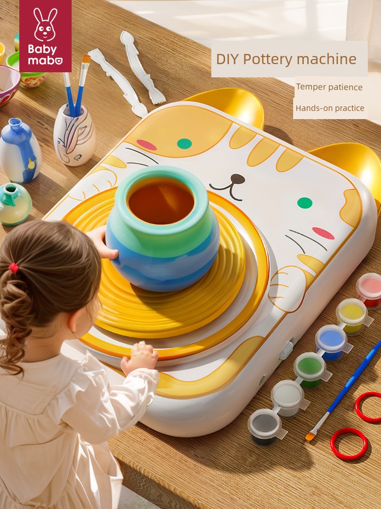 Kids Electric Potter's Wheel Polymer Clay Primary School Student Dedicated Tool Set Handmade DIY Burn-Free Clay Toy 6