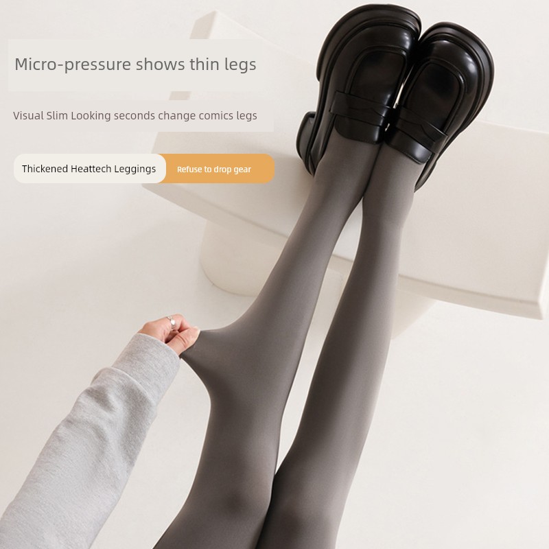 Black Gray Pantyhose Pressure Slimming Leggings Female Outwear Tight Fall and Winter Fleece Lined Padded Warm Keeping