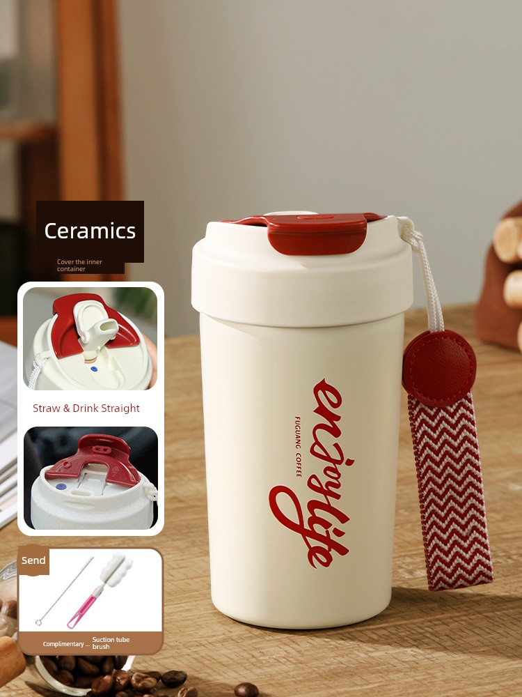 Fuguang Coffee Cup Vacuum Cup for Girls Good-looking Ceramic Cover Liner Student Portable Portable Cold-Keeping Cup for Men