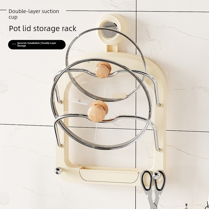 Suction Cup Pot Lid Rack Placement Device Punch-Free Wall-Mounted Kitchen Rack Multi-Functional Chopping Board Rack Strong Suction Cup