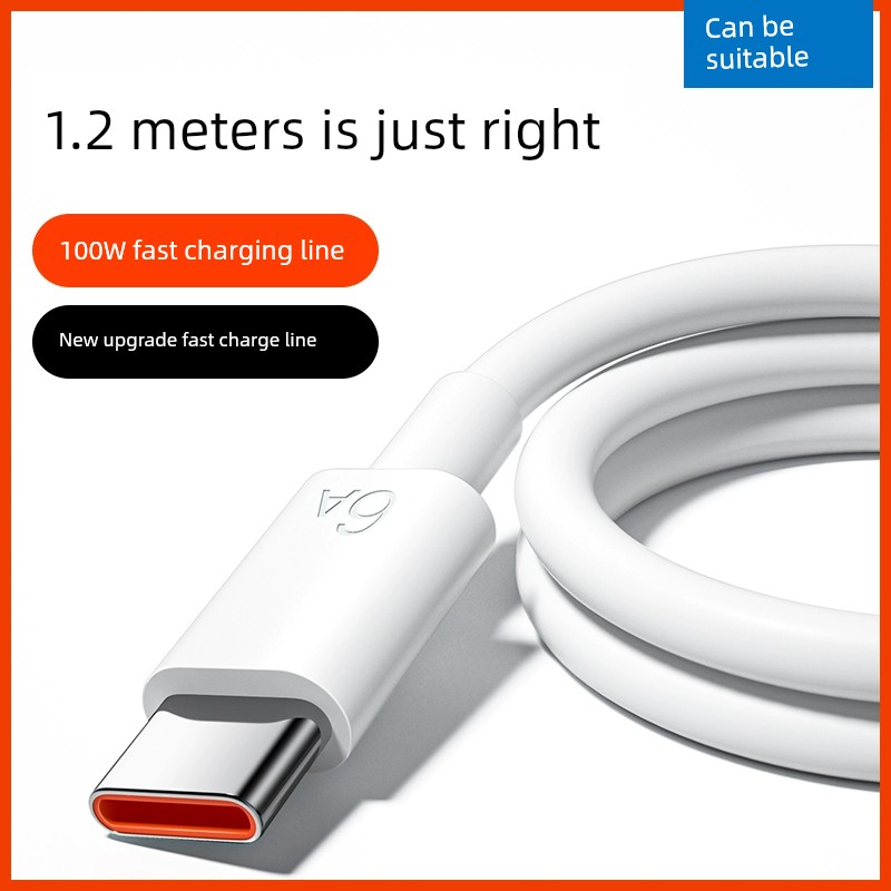 Applicable to Huawei 100W Fast Charging Cable Typec Data Cable 6A Super 66W Android Tpyec Flash Charging P30 Mate40pro Mobile Phone Nova7 Xiaomi 9 Glory P50 Long