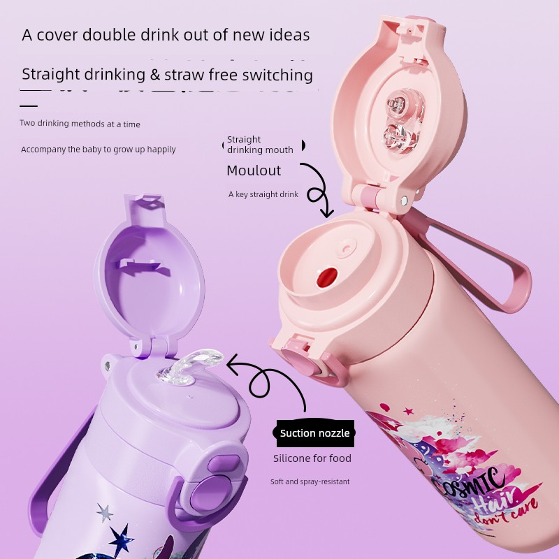 My Little Pony Children's Thermos Mug Students Go to School Special Water Cup Girls Can Put Schoolbag Cup Water Kettle Cup with Straw