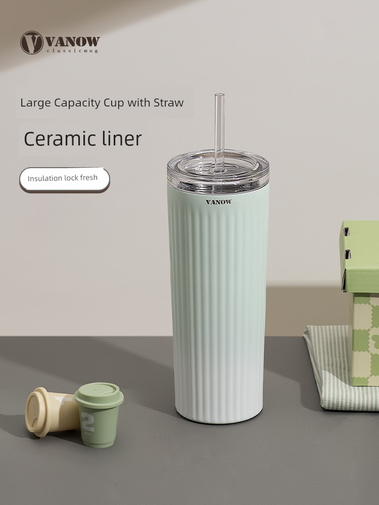 Vanow Straw Thermal Insulation Cup Girls Good-looking Ceramic Inner Pot Water Cup Large Capacity 2025 New Arrival Coffee Cup